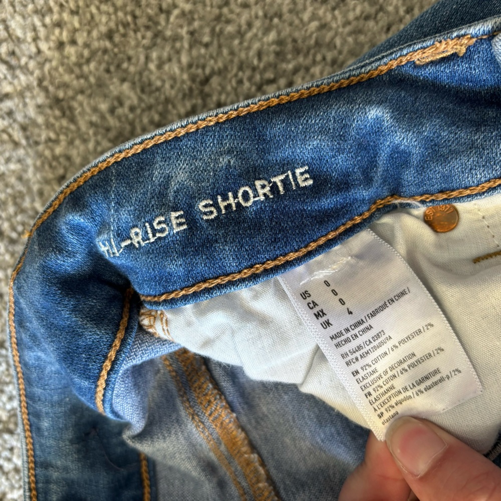 American Eagle shorts womens 0 blue hi rise shortie distressed denim casual - Picture 6 of 13